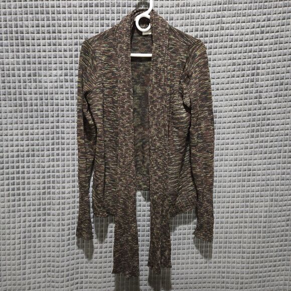 VTG Thin Knit 3pc Set Stretch Sm-Lg Artsy Brown Jacket Top Pants Boho Chic Y2K - Picture 6 of 16